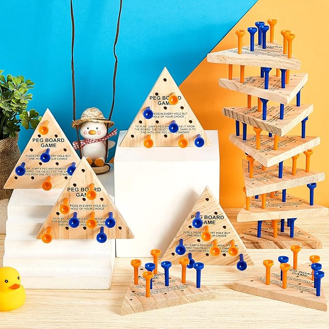 50 Pack Wooden Peg Games Bulk Triangle Wooden Board Games Triangle Game Wooden Triangle Board Games Family Travel Games Fun Triangle Puzzle Wooden Strategy Toy for Adults Teens