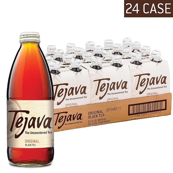 Tejava Original Unsweetened Black Iced Tea, 24 Pack, 12oz Glass Bottles, Non-GMO, Kosher, No Sugar or Sweeteners, No calories, No Preservatives, Brewed in Small Batches