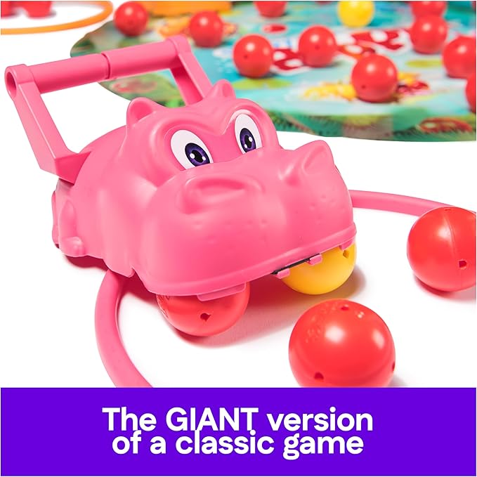 Spin Master Games, Hungry Hungry Hippos Giant Edition, Family Game for Indoor & Outdoor Fun with Oversized Board, Preschool Activity, Family & Kids, 2-4 Players, Ages 4 & Up