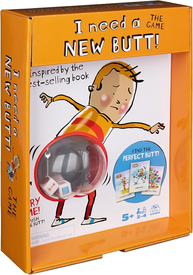 I Need a New Butt! The Game, Based on the Book with Butt Popper and Butt Cheek Tiles Fun Game for Family Game Night, For Kids Ages 5 and up