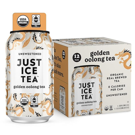 Just Ice Tea, Golden Oolong Iced Tea, 12-Pack (12oz Cans), Green Tea, USDA Certified Organic, Real Brewed, No Calories, Unsweetened, Fair Trade, Made in USA.