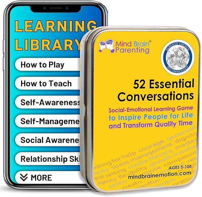 Mind Brain Emotion 52 Essential Conversations for Home, Therapy, Speech, School Classroom - Conversation Cards for Kids, Family, Teacher & Counselor to Build Growth Mindset & Communication Skills