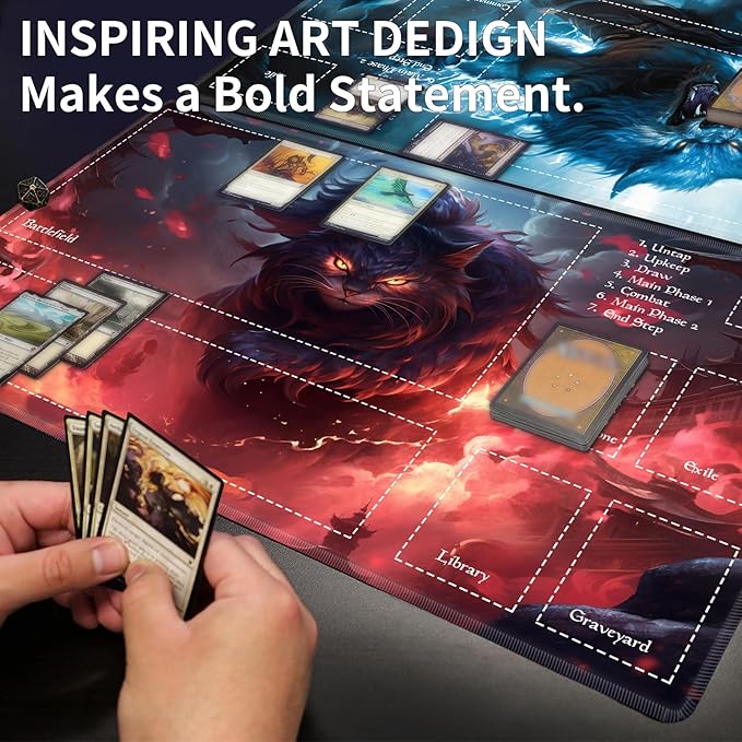 Playmat with Zones for MTG Card Game Playing, Game Mats Tabletop Magic Play Mat 24"x14" Commander Deck Gaming Desk Duel Mat Card Gameplay Mats for Beginner, Feral Wolf Werewolf