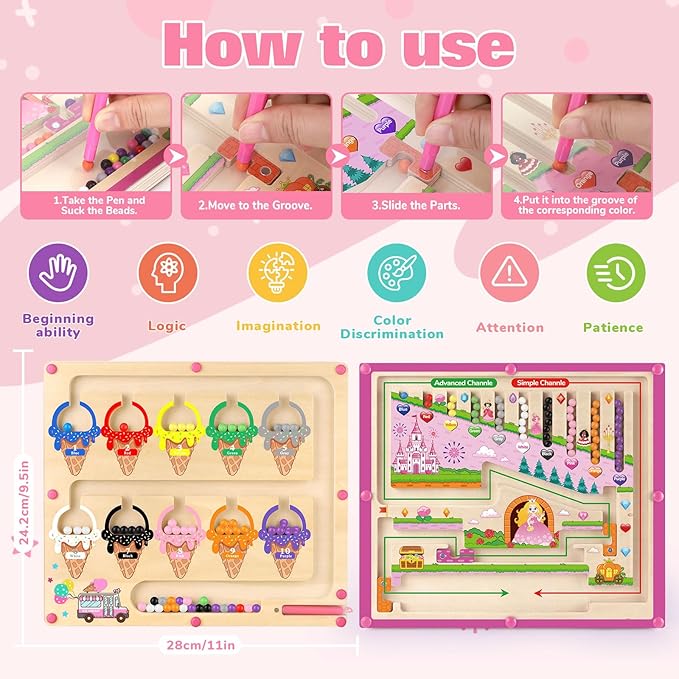 Gifts for Girls 2 in 1 Montessori Toys Magnetic Color and Number Maze Toys for Girls Toddler Wooden Magnetic Puzzles Toddler Preschool Learning Activities Busy Board Game