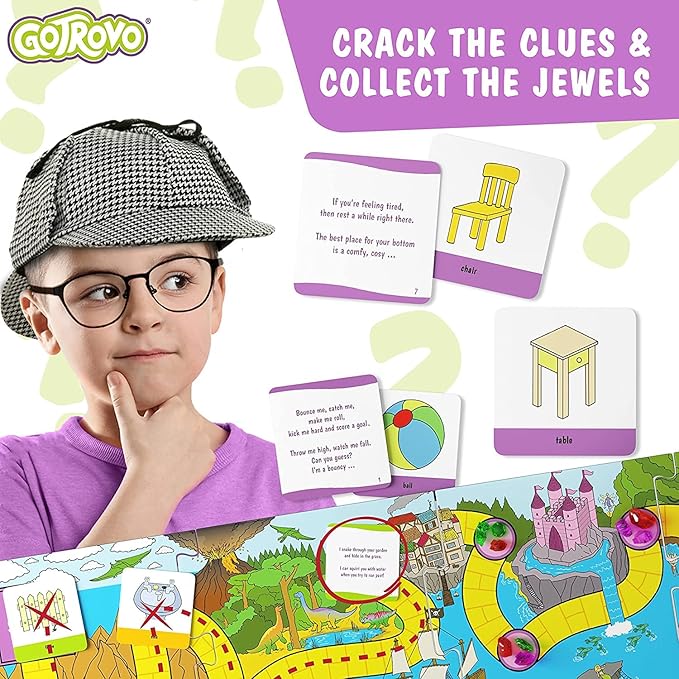 GOTROVO The Family Treasure Hunt Game! Indoor Adventure Board Game for Kids 4-8, Solve Clues Together to Find Jewels and a Surprise Gold Bar Reward – Great for Parties and Playdates