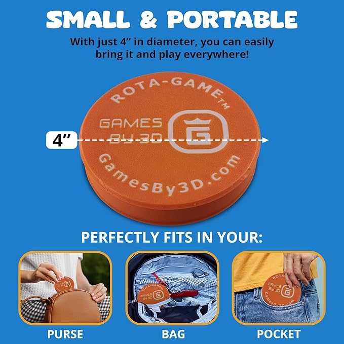 ROTA Game, Tic-Tac-Toe Game with Never a Tie, A Winner in Every Round, Ancient Roman Strategy Game, Portable 4" Board, Pockets or Purse-Size, with Horse Pieces, Made in USA (Orange)