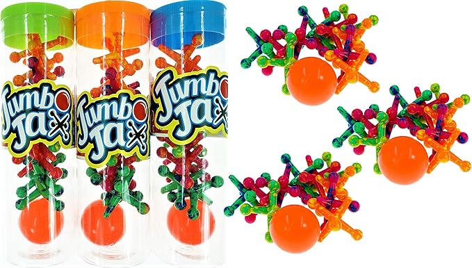 JA-RU Jumbo Jax Toy Set (3 Pack) Soft Rubber Jacks Game with Ball | Classic Old Fashioned Games for Kids | 90s Toys Nostalgia, Vintage Stocking Stuffers & Party Favor. 6569-3p