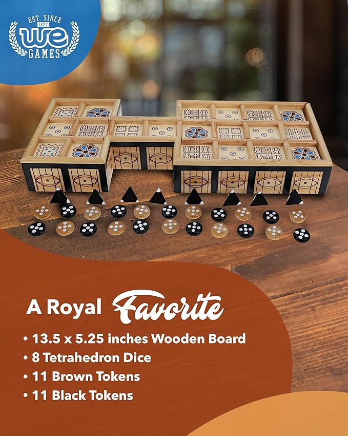 WE Games Royal Game of UR - Ancient Strategy Two-Player Board Game with 13.5” x 5.5” Wood Board & Storage Drawers, Ideal for History Enthusiasts