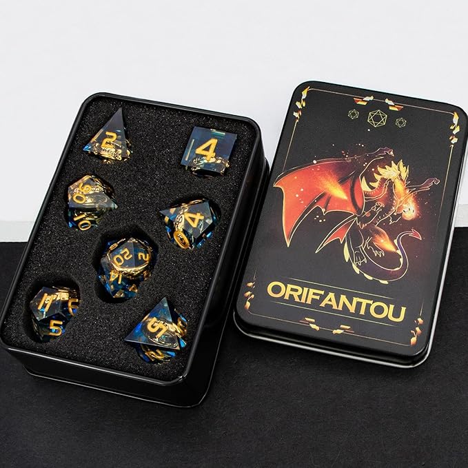 Magic Golden Ring DND Dice Set Sharp Edge Red Resin Dice with Box, for use with RPG D&D Tabletop Games Lord D and D Polyhedral Dice Set