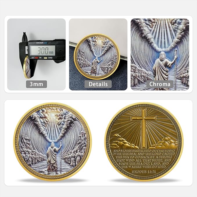 Moses Parting The Sea Religious Coin Inspirational Bible Verse Medallion Faith-Based Gifts for Spiritual Encouragement for Men & Women