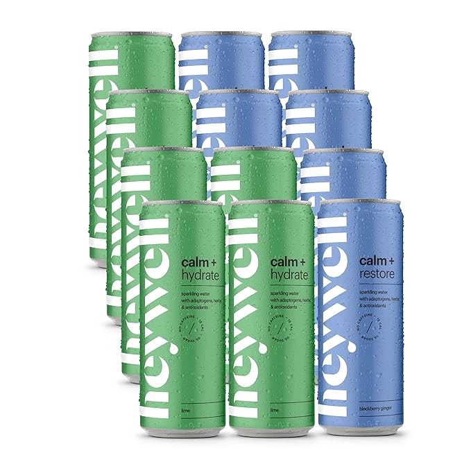 Heywell Sparkling Adaptogenic, Calm Variety Pack, 12 Fluid Ounce (Pack of 12) - Organic, Non GMO, Vegan, Gluten Free, Dairy Free