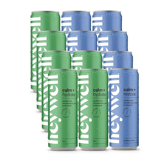 Heywell Sparkling Adaptogenic, Calm Variety Pack, 12 Fluid Ounce (Pack of 12) - Organic, Non GMO, Vegan, Gluten Free, Dairy Free