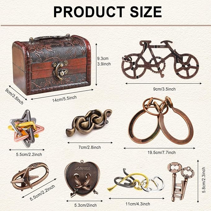 9 PCS Puzzles Metal Brain Teaser Puzzle Logic Metal Puzzle for Adult Lock Puzzles Gift for Adults Teenagers Kids