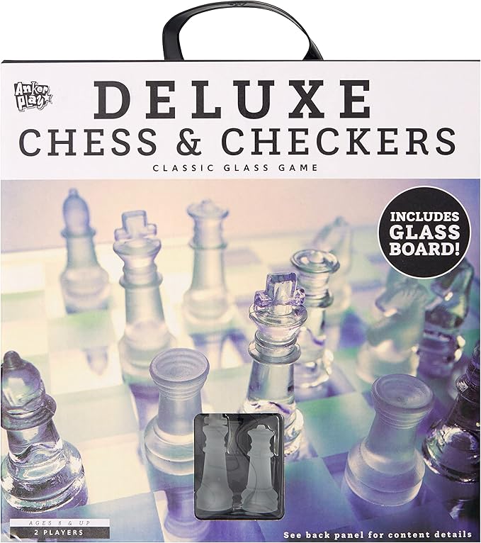 Glass Chess and Checkers Set - Premium Glass Game Kit - Includes 1 Glass Board with 32 Clear and Frosted Checkers Pieces & 32 Clear and Frosted Chess Pieces - Great for Ages 6+