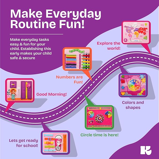 Toddler Busy Board Montessori Toys for Toddlers 1-3 Year Old Educational Activity Book Board Sensory Travel Toys Ages 2-4 Preschool Learning Fine Motor Skills Toy Quiet Book Gift for Kids