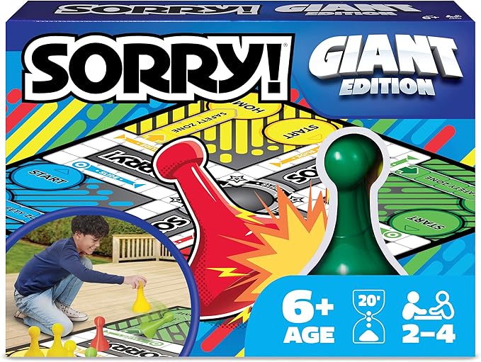 Giant SORRY! Classic Family Board Game Indoor Outdoor Retro Party Activity Summer Toy with Oversized Gameboard, for Adults and Kids Ages 6 and up