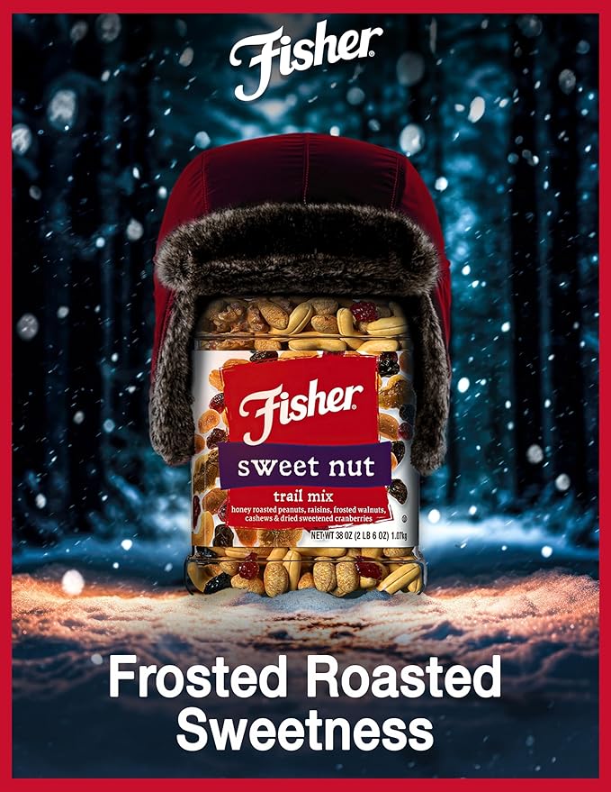 Fisher Snack Sweet Nut Bulk Trail Mix, 38 oz (Pack of 1), Honey Roasted Peanuts, Raisins, Frosted Walnuts, Cashews, Dried Sweetened Cranberries, Healthy Snacks for Adults & Kids, Dried Fruit, Trail Mix Snacks