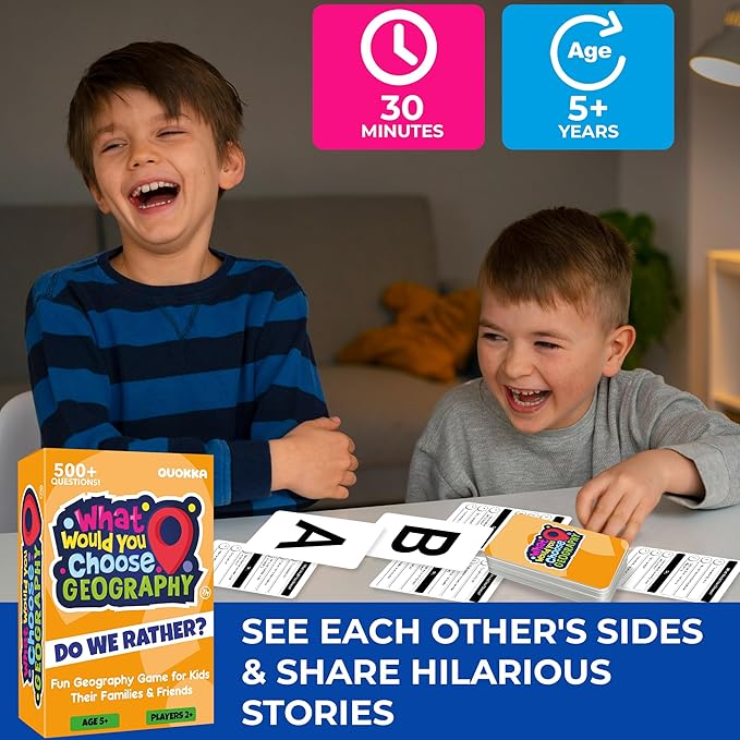 QUOKKA Board Game for 8-12 Year Olds - Geography Edition - Family Card Game for Kids Ages 5-8 - What Would You Choose | Pick Your Answer | Get to Know You - Fun Game Night for Boys & Girls