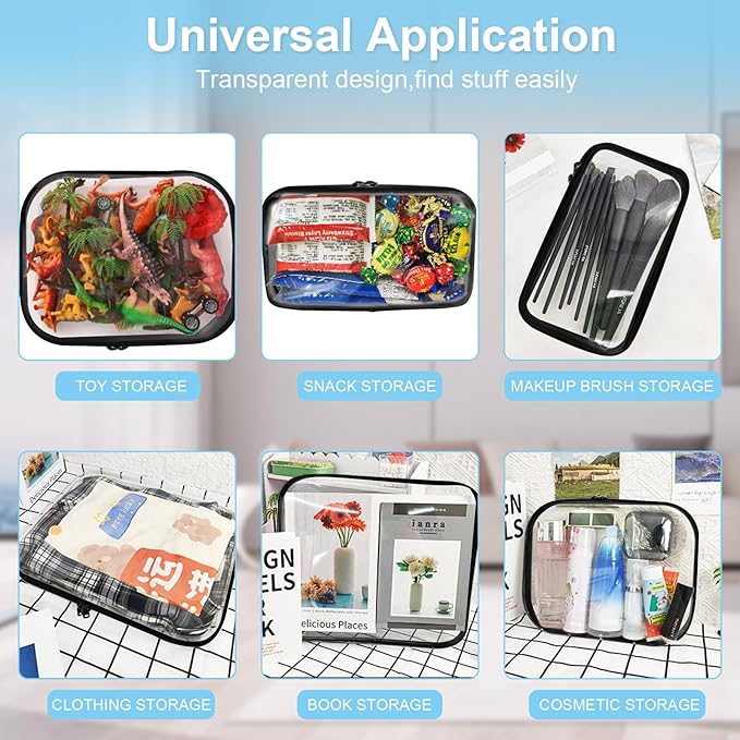 6 Pcs Clear Hard Zipper Case Hard-Sided Premium Storage Case Plastic Clear Hard Shell Zipper Pouch Portable Travel Organizer Box for Travel Building Blocks Puzzles Cosmetics Makeup Supplies (Black)