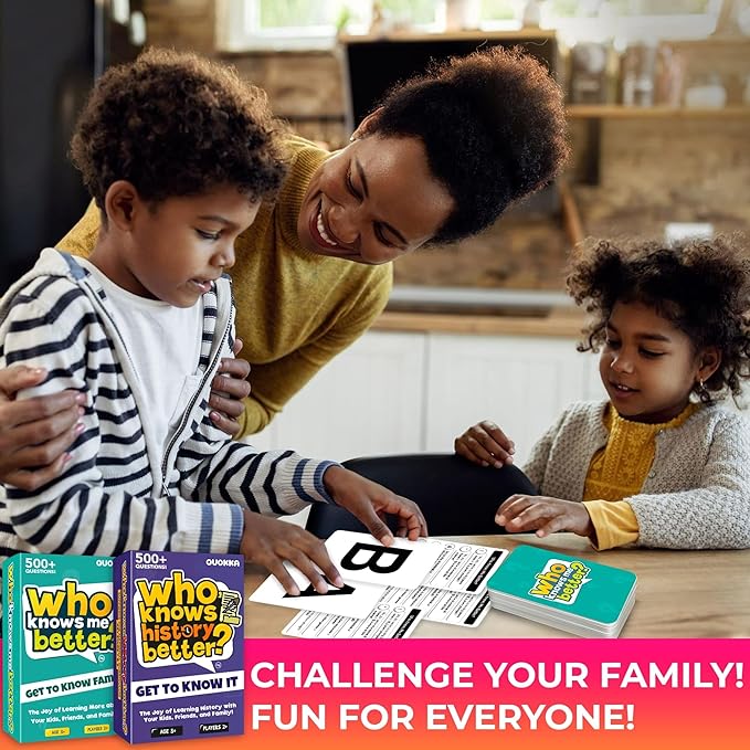 QUOKKA Who Knows Better? - Set 4 in 1 - Family Card Trivia Game | Fun Learning & Educational Questions for Families | Suitable for Boys & Girls