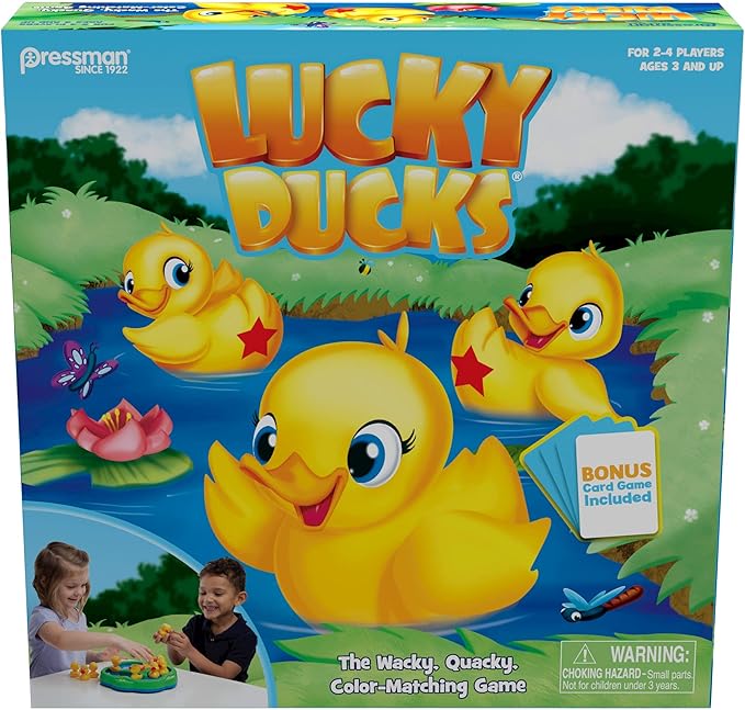 Pressman Lucky Ducks - The Memory and Matching Game That Moves - Includes A Fun Pop The Pig Make-A-Match Card Game-Multicolor