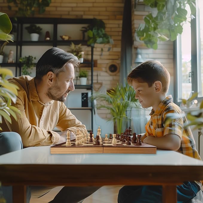 Gothink Wooden Chess Board Set with Manual for Adults Kids 15 Inch Chess Puzzle with Handmade Pieces & Storage Box Folding Portable Travel Unique Chess Game for Tournament Professional Beginner