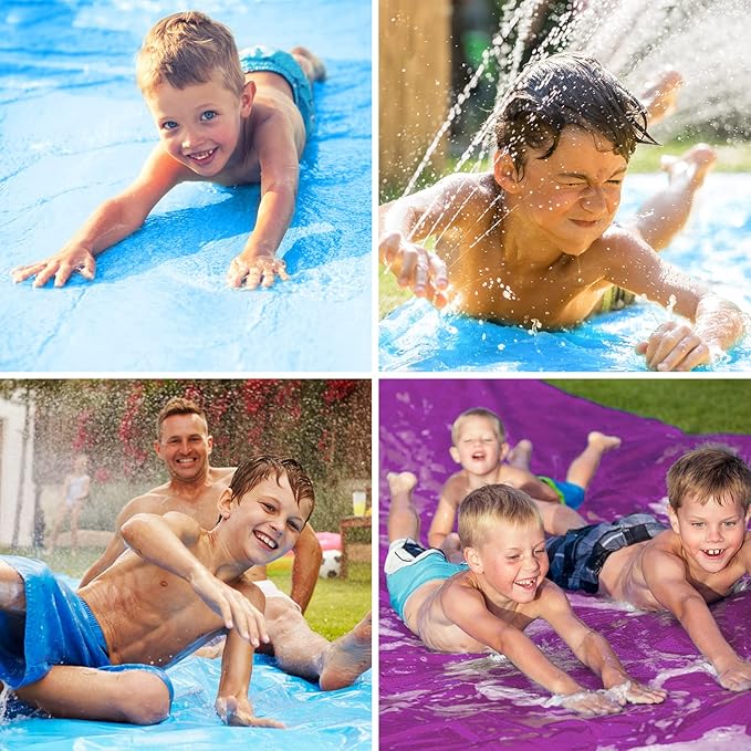 VEEST 33 FT Extra Long Water Slides for Kids Adults, Giant Double Lawn Water Slip Heavy Duty with 2 Bodyboards, Summer Water Slides with Crash Pad for Backyard Outdoor