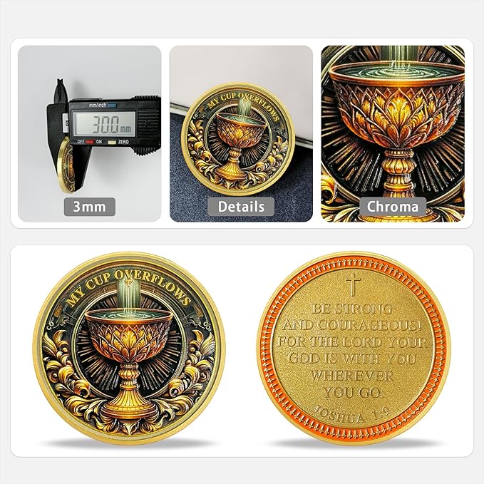 Golden Lotus Cup Religious Coin | Inspirational Bible Verse Medallion | Faith-Based Gifts for Spiritual Encouragement for Men & Women