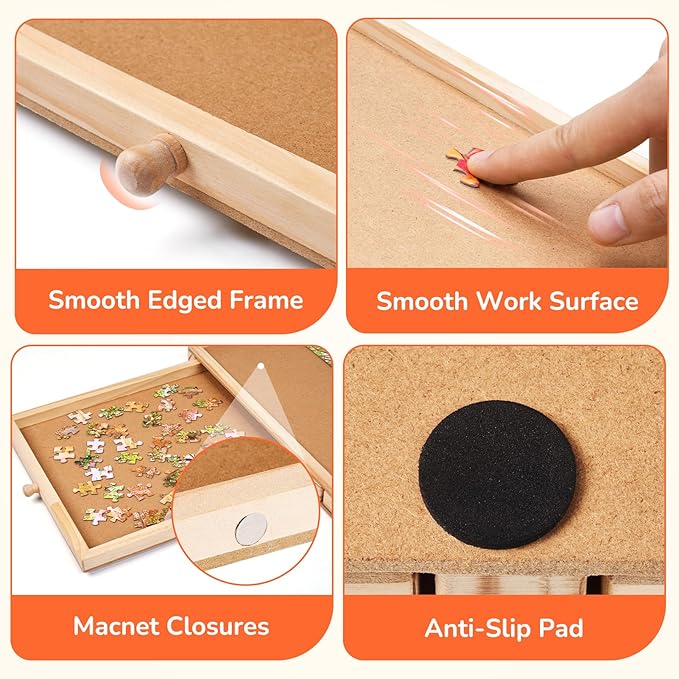 Gamenote 1500 Pieces Rotating Jigsaw Puzzle Table with Cover, Portable Large Puzzle Board with Drawer, Wooden Smooth Plateau Work Surface for Kids Family Game