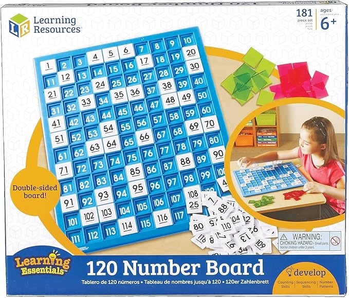 Learning Resources 120 Number Board -181 Pieces, Ages 6+ Learning Math Games for Kids, Educational and Fun Games for Kids