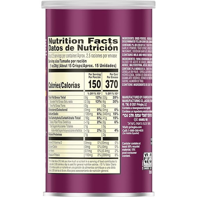 Pringles Potato Crisps Chips, Lunch Snacks, Office and Kids Snacks, Grab N' Go, BBQ (12 Cans)