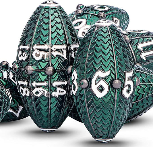 ARUOHHA DND Metal Dice Black Green Dragon Egg Dice with Metal Box, Role Playing Game RPG Polyhedral D and D Dice Set D20 D12 D10 D8 D6 D4
