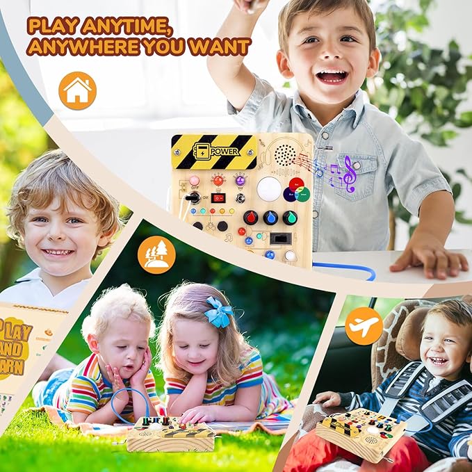 Busy Board,Montessori Toys for 1-3 Year Old Boys & Girls,Travel Educational Learning Activities for Toddlers,Sensory Toy for Kids with Autism (Busy Board v5)
