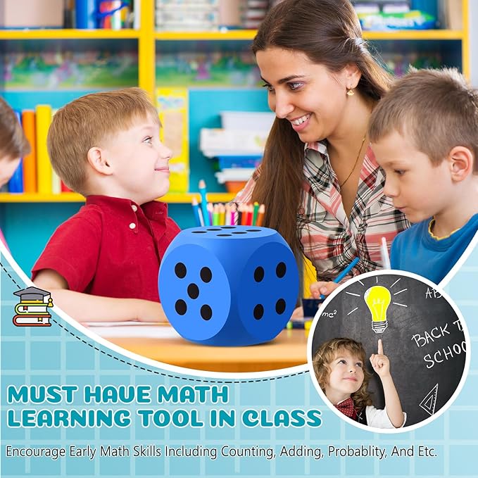 Shappy 6 Inches Foam Dice Fun Filled Large Educational Toy Kawaii Giant Dice Decorative Eva Foam Jumbo Cube Big Square Building Blocks for Game Nights Learning Sessions(Blue,1 Pc)