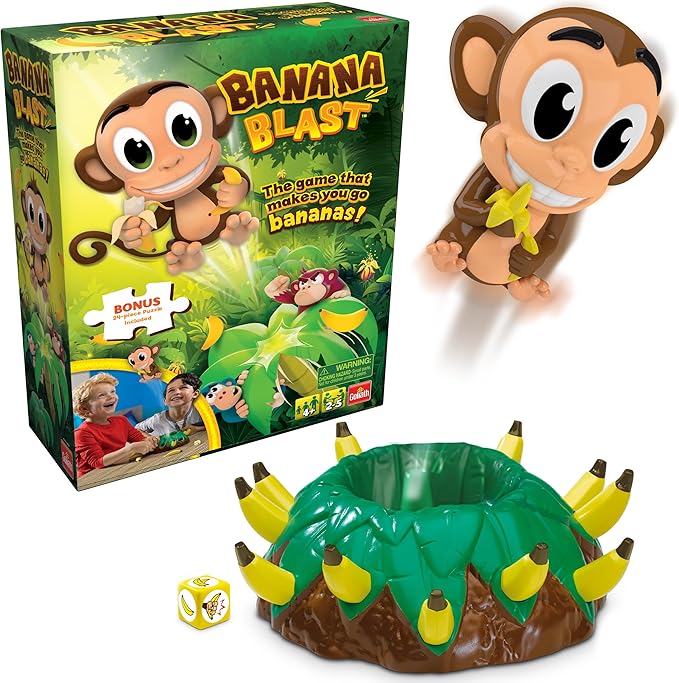 Banana Blast - Pull The Bananas Until The Monkey Jumps Game - Includes a Fun Colorful 24pc Puzzle by Goliath , Green