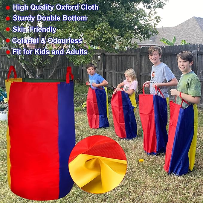 CWLAKON Outdoor Games, Potato Sack Race Bags for Kids Adults, Egg Spoon Relay Race, 3 Legged Race Bands, Birthday Party, Field Day Family Reunion Carnival Outside Yard Lawn Easter Fall Festival Games