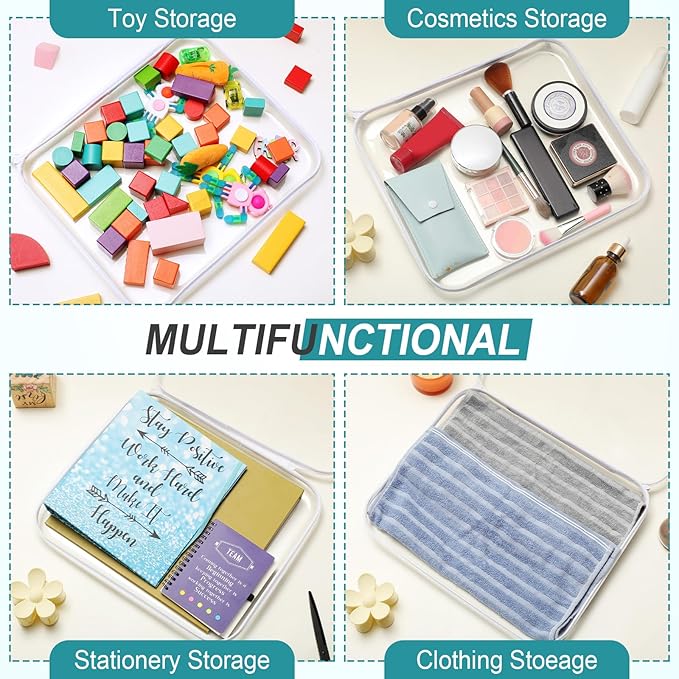 Hoolerry 4 Pcs Hard Clear Zipper Case Transparent Cases for Snacks Makeup Bag Plastic Storage Box Containers for Building Blocks, Puzzles, Cosmetics (White,13.8 x 11.8 x 2 in)