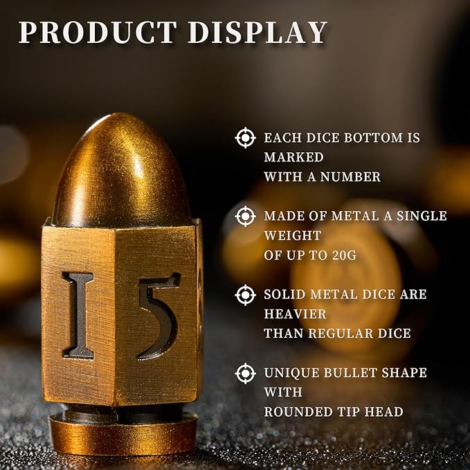 Metal Dice Set of 7, Polyhedral Role Playing Game, Cyberpunk Style, Gradient Antique Gold