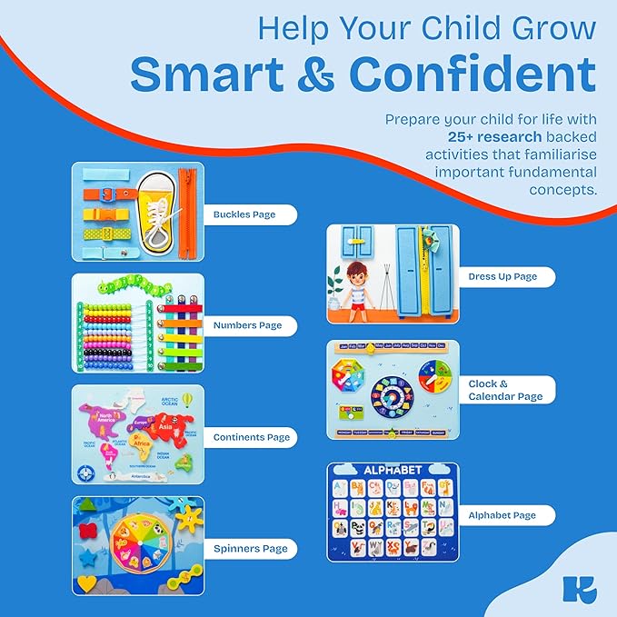 Montessori Toddler Toy Busy Board, Interactive Baby Books and Toddler Busy Book, Travel-Friendly Sensory Activity Book Enhancing Fine Motor Skills