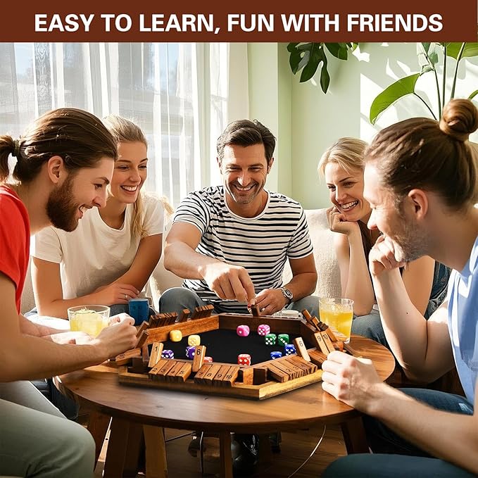 Upgraded 1-6 Player Shut The Box Dice Game with 12 Dice+Bonus Wooden 12 Dice, Classic Wooden Board Table Math Game for Adults,Kids/Tabletop Board Games for Classroom,Home,Party or Pub
