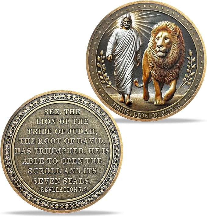Walking Jesus Lion Religious Coin | Inspirational Bible Verse Medallion | Faith-Based Gifts for Spiritual Encouragement for Men & Women