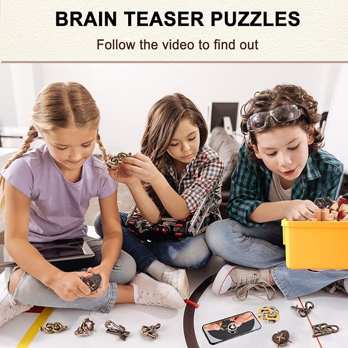 Brain Teaser Puzzles for Adults Disentanglement Puzzles Metal Wooden Brain Teaser Puzzle 16pcs Logic Metal Puzzle for Adult Kid Toy Lock Puzzles Gift for Adults Teenagers Kids