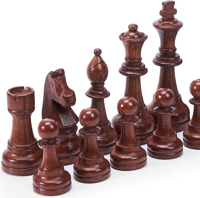 Vamslove Wooden Chess Pieces Large 4.5'' King Set of 32 Luxury Staunton Wood Chessmen for Chess Game Board (Chess Pieces Only), Velvet Storage Bags Included