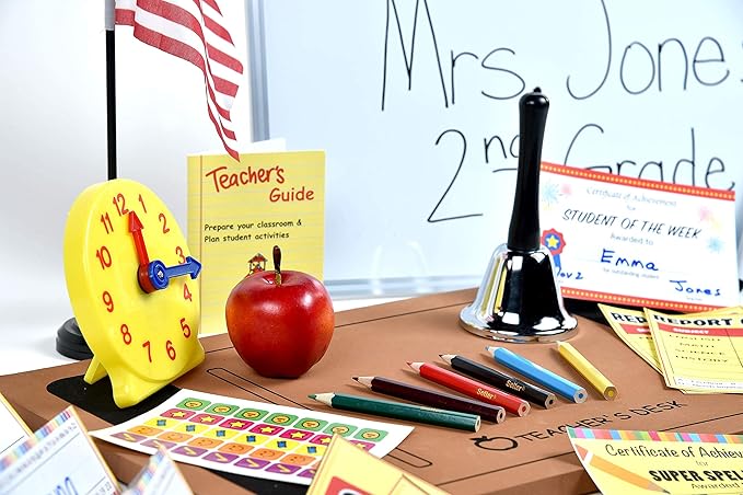 Dr. STEM Toys | Play Teacher Role-Play Set Includes Reusable White Board, Bell, Report Cards, for Home or Classroom, Over 30 Pieces Included, Gift for Kids, Complete Set