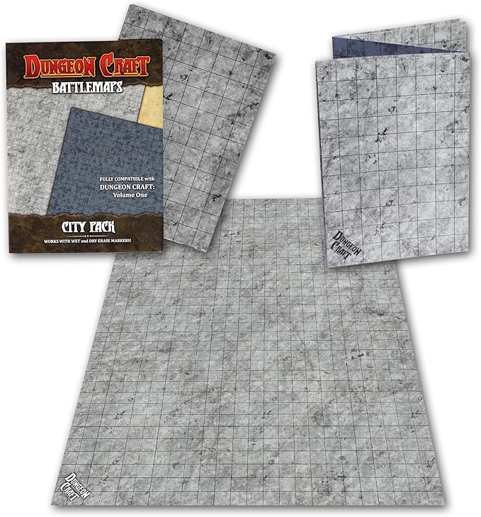 DUNGEON CRAFT Battle Map for DND & RPG – Double-Sided Gloss Laminated 24"x33" Mat with 1" Grid – Wet/Dry Erase Tabletop Terrain – City Pack