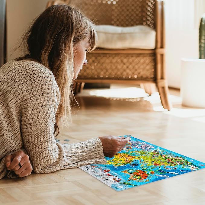 QUOKKA Puzzles for Adults 500 Pieces - 3 Set Floor Puzzles for Kids Ages 8-10 - Learning Map of The United States World Space - Educational Games for Kids 6-8 - Toys for 12 Year Old Boys and Girls