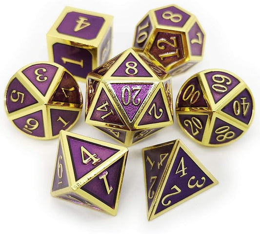 Haxtec D&D Metal Dice Set Gold Purple DND Dice for Dungeons and Dragons Gifts RPG Roleplaying Dice