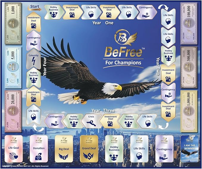 BeFree for Champions Board Game – Cash Flow & Money Management, Smart Investments & Financial Freedom, Find Your Purpose & Achieve Life Goals, Fun Strategy Game for Family & Adults