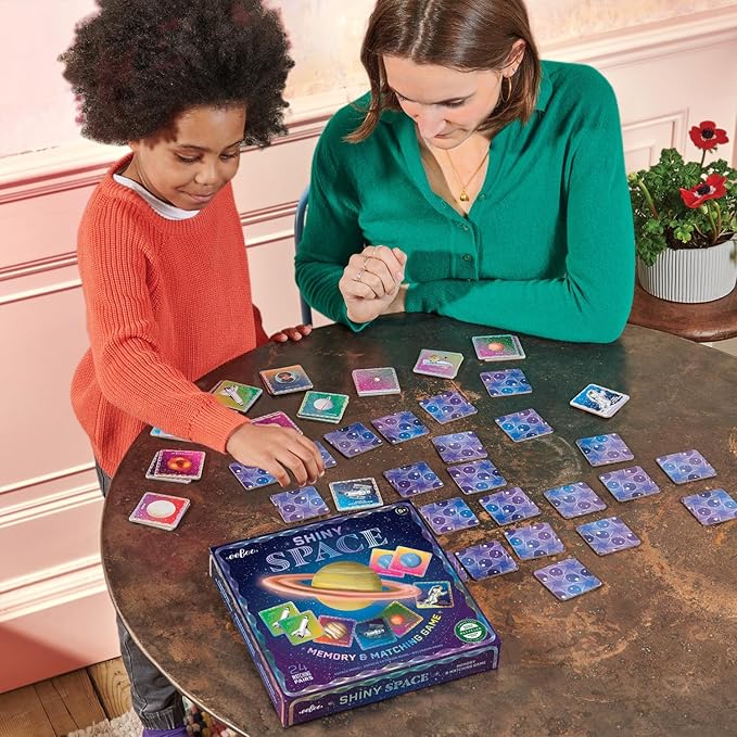 eeBoo: Shiny Space Memory & Matching Game - 24 Pairs to Match & Memorize, Colorful Tiles, Encourages Recognition, Concentration Skills, Kids Ages 5+