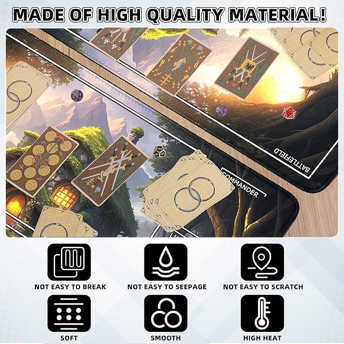 MTG Playmat- Stitched Edges Forest TCG Playmat-Non-Slip Landscape Play Mat Smooth Surface Rubber Base Board Game Mousepad 24x14 inches for Trading Card Game Playing with Storage Bags